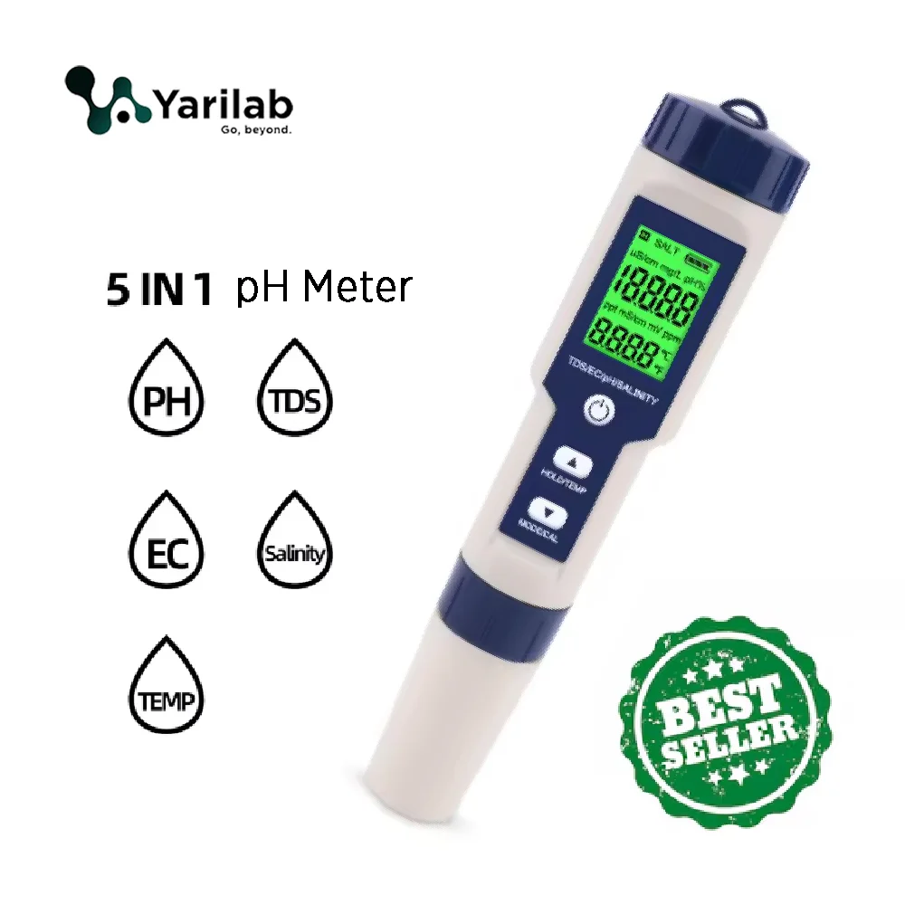 pH metre portable 5en1 (pH/EC/TDS/T°/Salinity) Yieri®