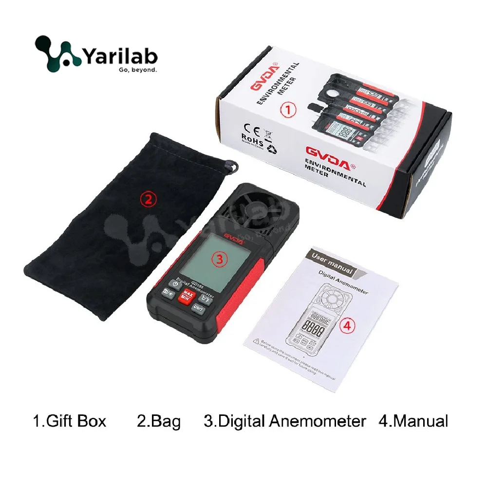 Anemometre numérique portable, compteur de vitesse de l'air, d'humidité et de température avec ecran LCD GVDA®